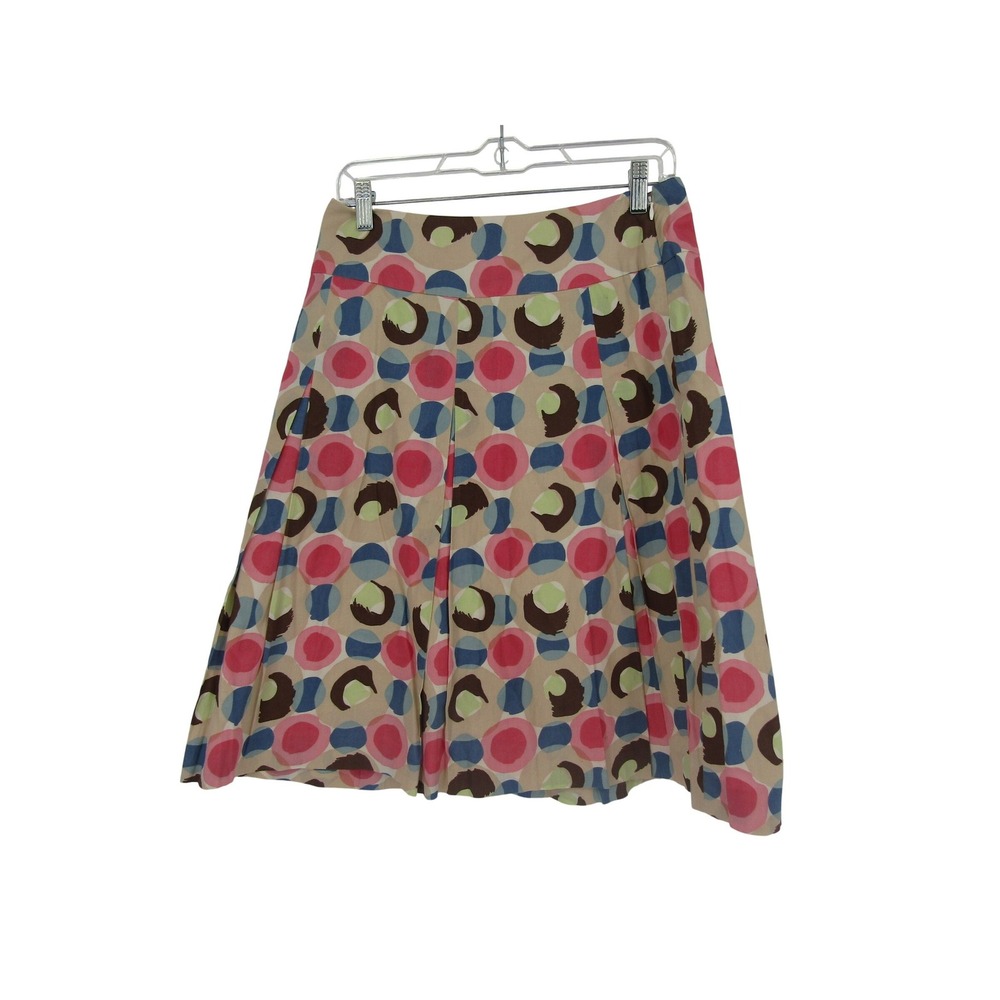 Talbots A-Line Skirt Womens 6 Pink Blue Geometric Dot Cotton Lined Pleated Knee